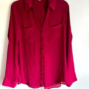 Express moroon button long sleeve blouse large